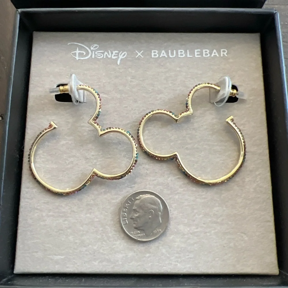 Disney x Baublebar Mickey Mouse Outline Multi Color Rhinestone Earrings NIB!